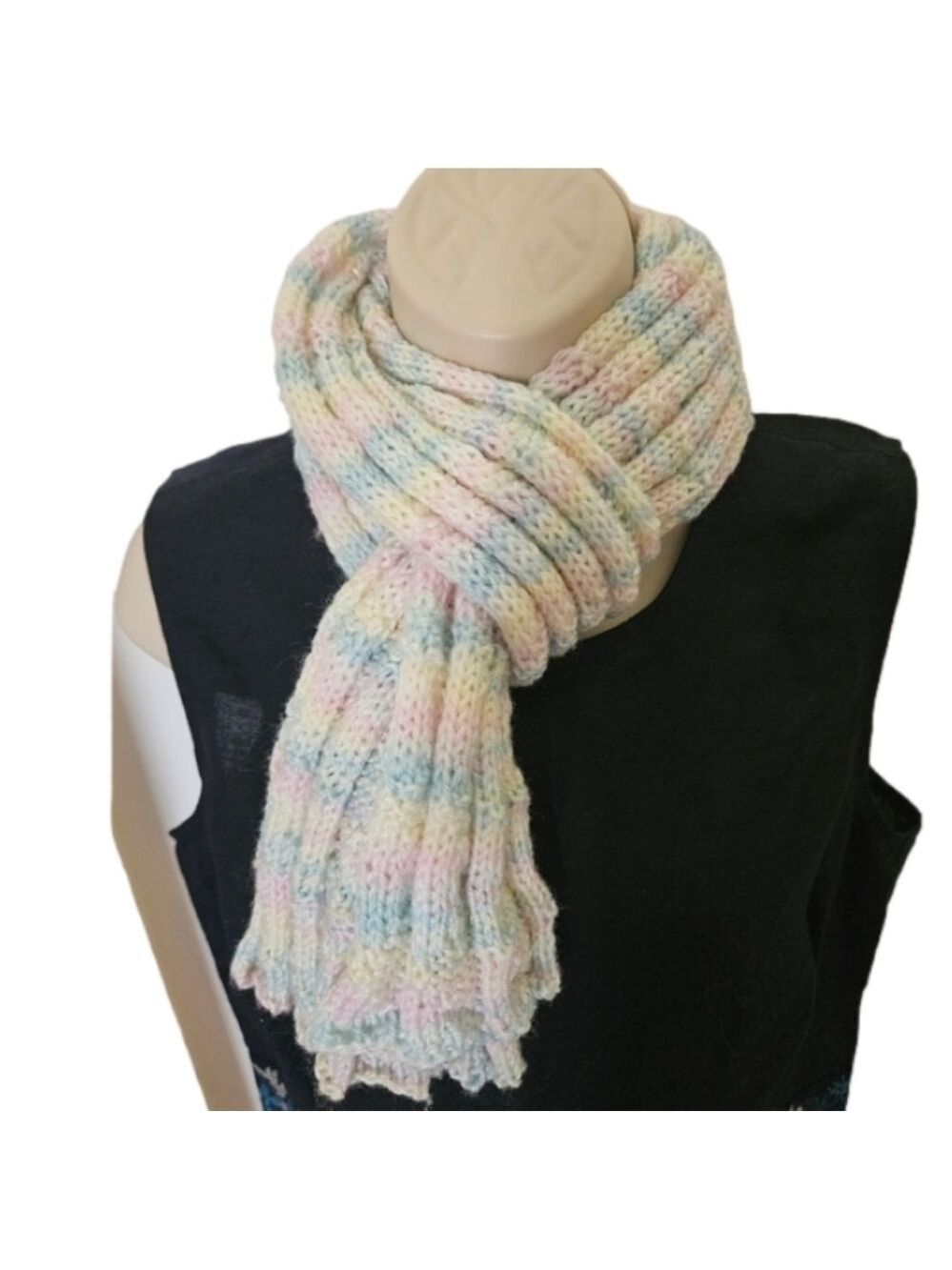 Hand Knit Multicolor Chunky Crochet Scarf Baby Pink Girls